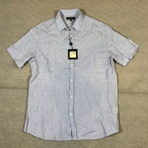 Robert Barakett 100% Linen Shirt Mens Large Frosty Blue Short Sleeve Resort